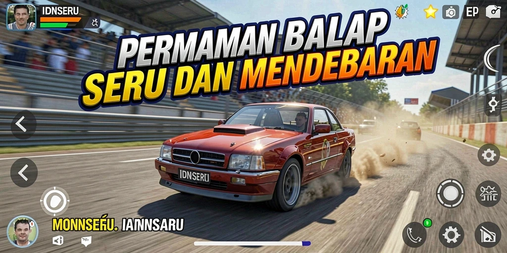 Gameplay seru di IDNSERU dengan mobil balap yang cepat.