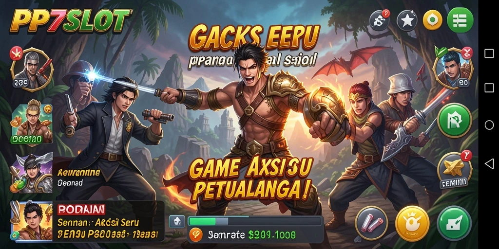 Tampak layar permainan PP7SLOT yang menampilkan aksi seru dan karakter unik.