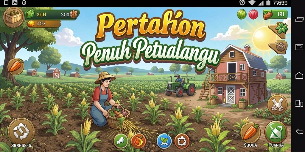 Tampilan gameplay SR6666 menampilkan ladang yang hijau dan subur dengan berbagai tanaman.