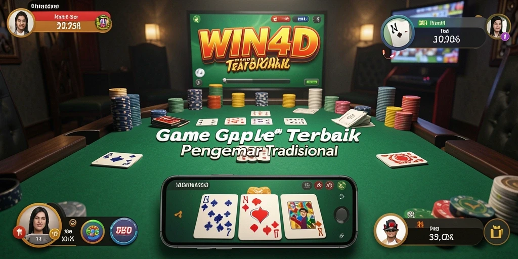 Screenshot WIN4D menampilkan gameplay Gaple yang seru dan interaktif.