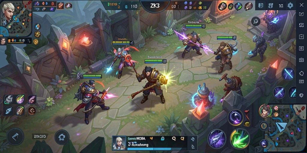Tampilan seru gameplay ZK3 dalam pertempuran MOBA.